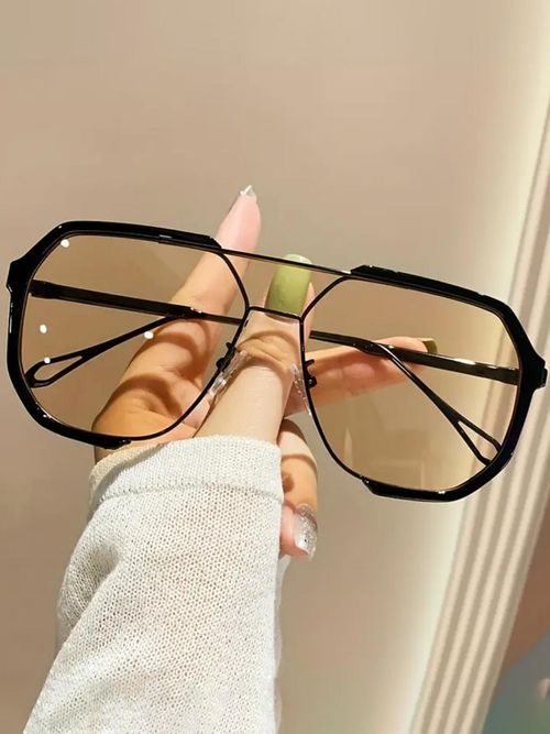Unisex Flat Top Geometric Frame Sunglasses, Summer Sunglasses, Trendy Casual Sunglasses, Stylish Classic Aviator Sunglasses, Chic Travel Essentials, Trendy Vintage Sun Protective Sunglasses for Driving   Travel