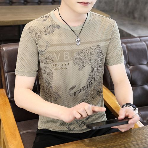 Men's Summer Ice-Silk Short-Sleeve Shirt – Tiger Roaring in the Mountains  Design