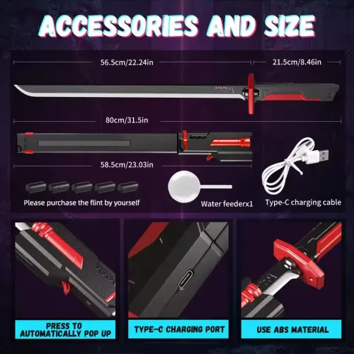 Laser Sword with Spray Sparks Smoke Multi-Color Changing LED Lights Sci-Fi Extendable Toy