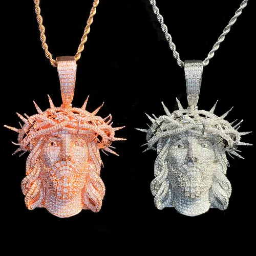 Men's Full-Pavé Zircon Jesus Pendant Necklace