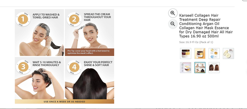 Collagen Hair Treatment Deep Repair Conditioning Argan Oil Collagen Hair Mask Essence for Dry Damaged Hair All Hair Types 16.90 oz 500ml