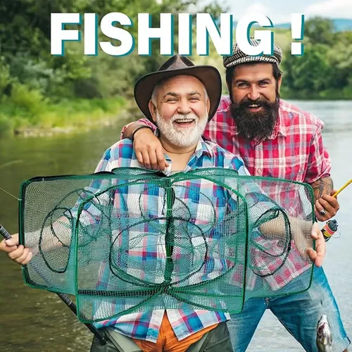 Fishing Bait Trap, Portable Folded Fishing Net 8 Holes Automatic Fishing Crab Net Trap Cage Portable Folded Fishing Net Fish Accessories