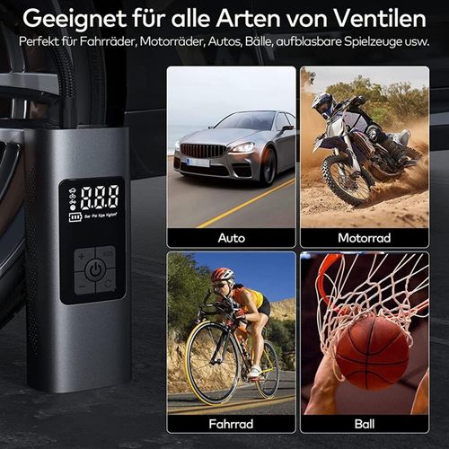 Portable Tire Inflator Air Compressor, Electric Air Pump, Built-in 6000mAh Battery Tire Pressure Auto Shut-Off, LED Light, Rechargeable Cordless Tire Pump for Car, Bike Motorcycle
