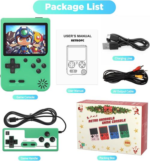 Mini Handheld FC Game Console — 3.0-Inch LED Display with TV Output Support, Includes Rechargeable Battery and Portable Arcade Design — The Ideal Holiday and Birthday Gift for Kids (Green)