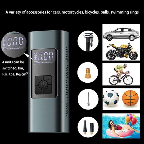 Portable Tire Inflator Air Compressor, Electric Air Pump, Built-in 6000mAh Battery Tire Pressure Auto Shut-Off, LED Light, Rechargeable Cordless Tire Pump for Car, Bike Motorcycle