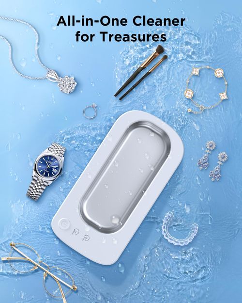 Portable Ultrasonic Cleaner 45KHz Low Noise Glasses Cleaner 3 Modes of Cleaning (Chargeable Version)
