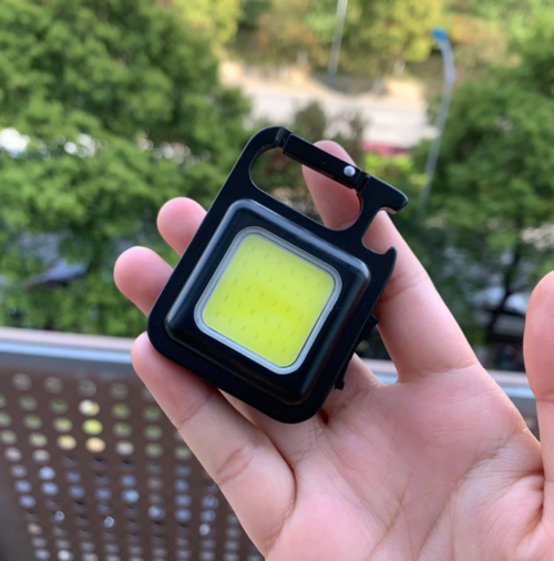 Soseelnee COB Keychain Light,Rechargeable Led Small Flashlight 500 Lumens Bright 4 Light Modes Pocket Emergency Work Light with Corkscrew & Magnet Base for Indoor Outdoor Use (Yellow-Pack 1)