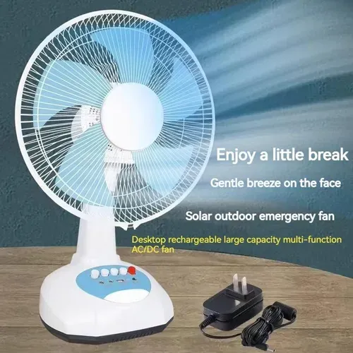 12-inch AC-DC solar fan set, oscillating rechargeable fan with light, table fan