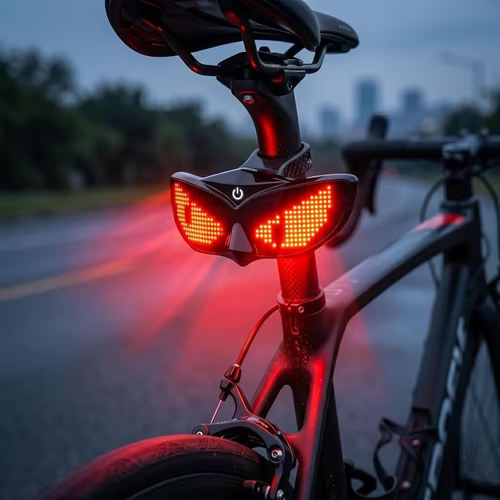 Intelligent automatic braking sensor light, supports text input via mobile phone, dynamic eye GIF, detachable rechargeable taillight, outdoor cycling taillight, can be installed on cycling helmets, suitable for various types of helmets and bicycles.