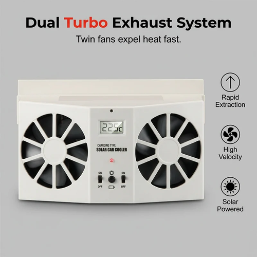 🥳2026 HOT SALE🥳🚗 50% OFF! 🚗Solar Car Exhaust Fan – Dual turbo fans expel hot air fast. Solar‑powered, no wiring. Real‑time temp display. Step into a cool car! 🌬️✨