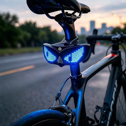 Intelligent automatic braking sensor light, supports text input via mobile phone, dynamic eye GIF, detachable rechargeable taillight, outdoor cycling taillight, can be installed on cycling helmets, suitable for various types of helmets and bicycles.