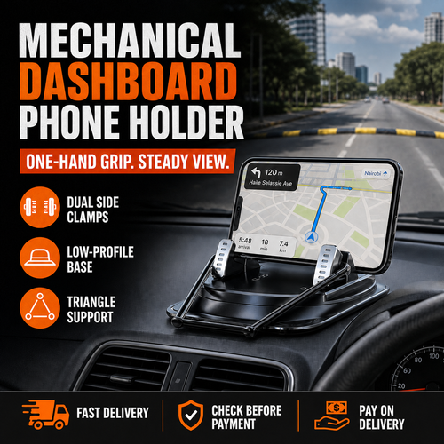 🔥 HOT SALE 🔥 Keep your map steady and your road view clear with a mechanical low-dashboard phone holder.| Nairobi Inventory | Ships in 48 Hours | 7-Day No-Questions-Asked Returns and Exchanges. Cash-on-Delivery orders will be shipped from our Nairobi warehouse within 48 hours. Delivery takes 1–3 business days.