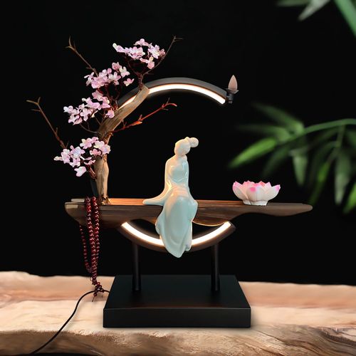 Incense Burner Indoor Fragrance Backflow Smoke Censer Holder Peach Blossom Tree