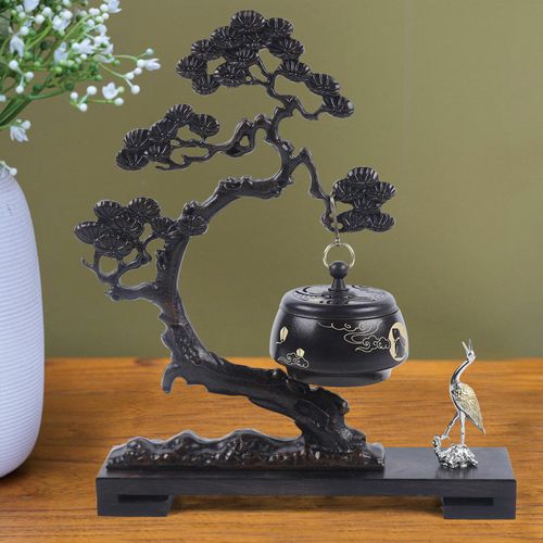 Brass Censer Old Chinese Pine Tree+ Bird Incense Burner Censer Pot Holder Rack