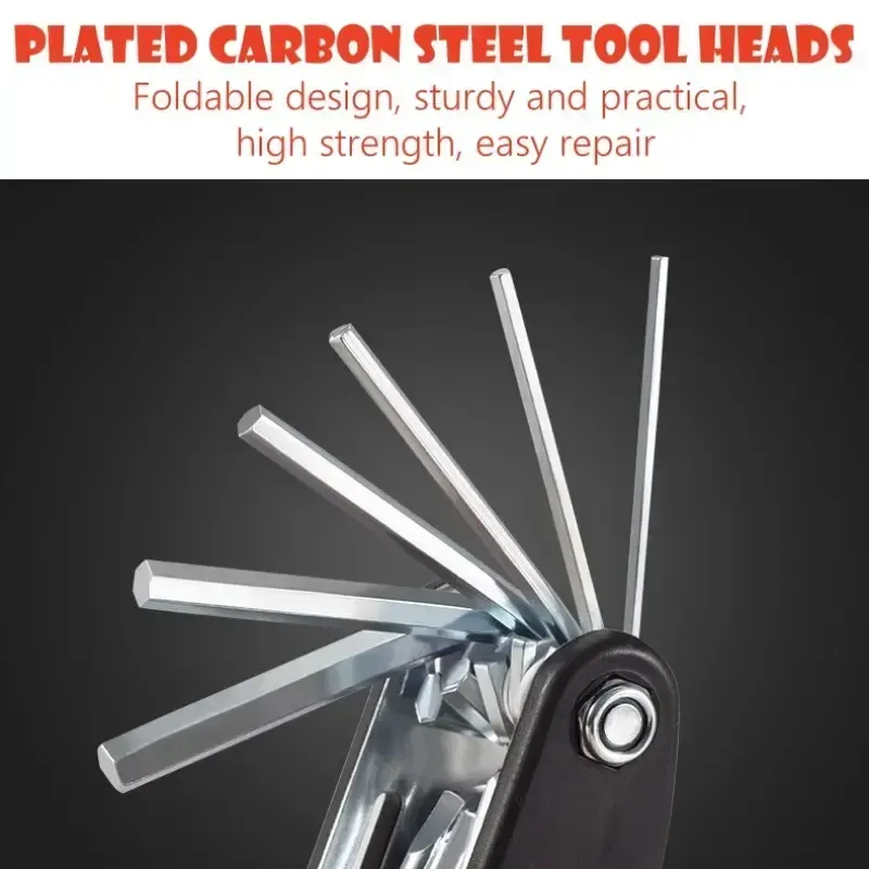 Multifunctional mountain bike repair tool kit, suitable for road bikes and folding bikes.