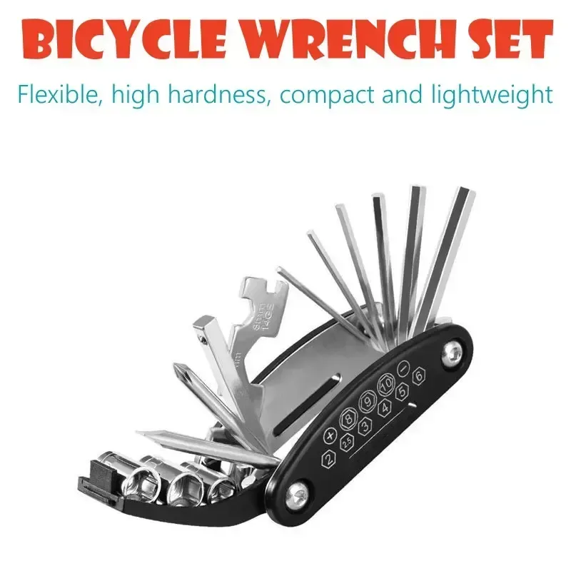 Multifunctional mountain bike repair tool kit, suitable for road bikes and folding bikes.