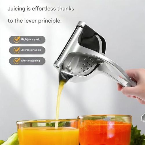 Manual juicer with thickened aluminum alloy construction for pressing fruit.