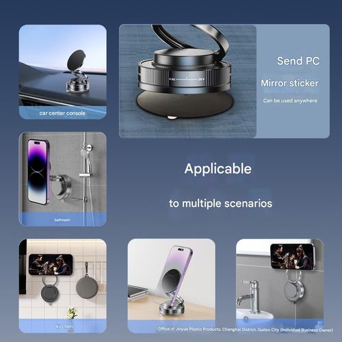 Universal Magnetic Car Phone Holder Strong Vacuum Suction Cup Mount for All Smartphones & Vehicles Foldable Design Works on Dashboard Gym & Bathroom Mirrors