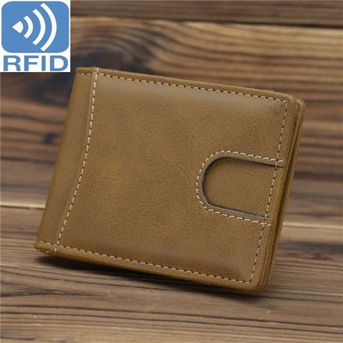 Model 1085 Anti-Magnetic RFID Money Clip — Men's PU Leather Card Holder, Card Case, and Bill Clip — Vintage Frosted Pocket Wallet