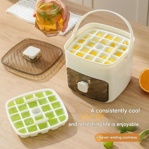Press-Type Ice Cube Tray & Mold — Food-Grade Silicone Ice Maker Box with Lid, Easy-Release Design