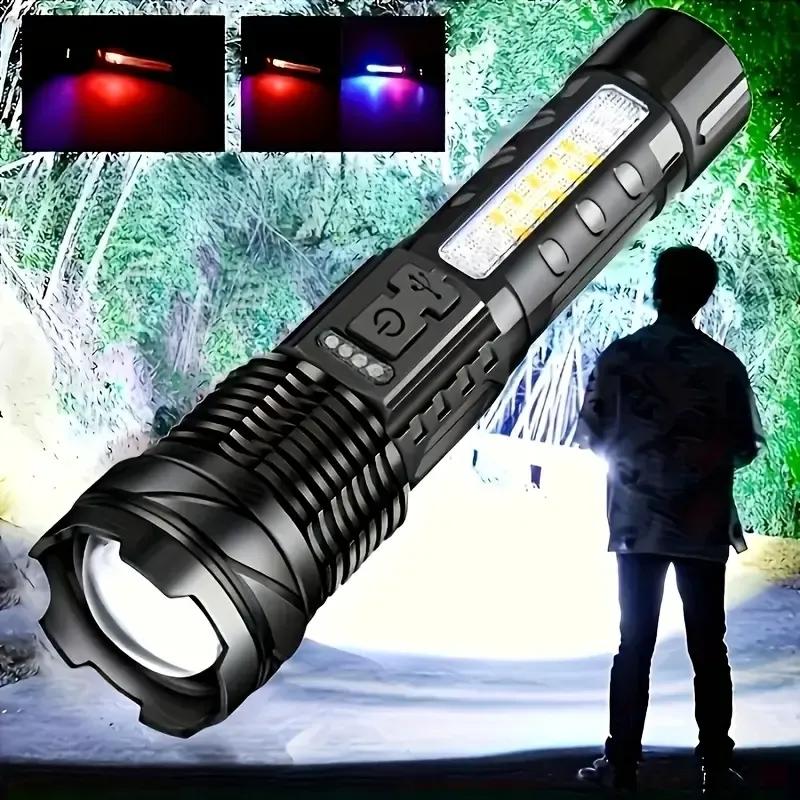 SUPER Bright Zoomable LED Headlamp 200m Long Range USB C Rechargeable 6 Light Modes Red Blue Emergency Strobe for Camping Hiking Emergencies High Performance Flashlight White Flashlight