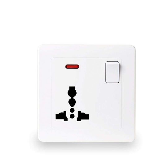 13A International Standard Universal 3-Pole Wall Socket Control Switch LED White AC 110-250V
