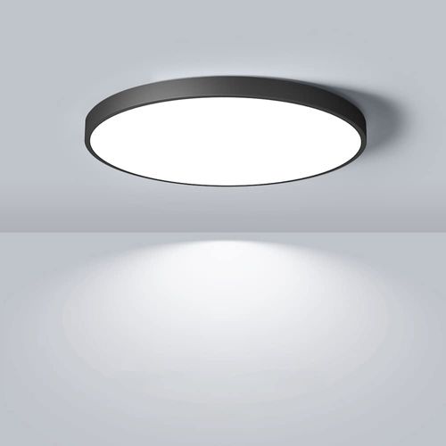 12 Inch 24W Flush Mount LED Ceiling Light Fixture, 5000K Daylight White, 3200LM, Flat Round Ceiling Light Fixture, 240W Equivalent Black Ceiling Lamp for Closets, Kitchens, Stairwells, Bedrooms.etc.