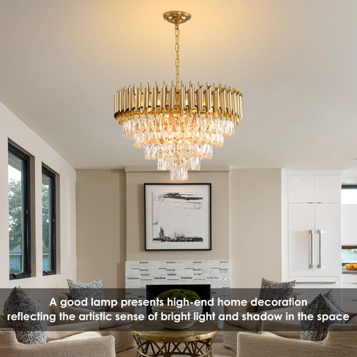 Modern Crystal Chandelier 12 Lights Gold Chandeliers for Dining Room Chandeliers Crystal Living Room Bedroom Foyer Hallway Luxury Chandelier Light Fixture  W24in
