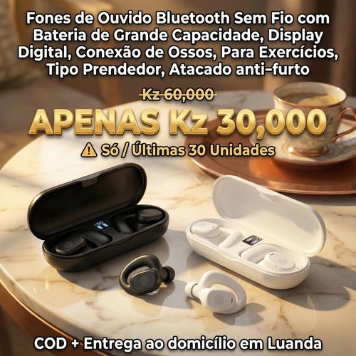 Fones de Ouvido Bluetooth Sem Fio com Bateria de Grande Capacidade, Display Digital, Conexão de Ossos, Para Exercícios, Tipo Prendedor, Atacado