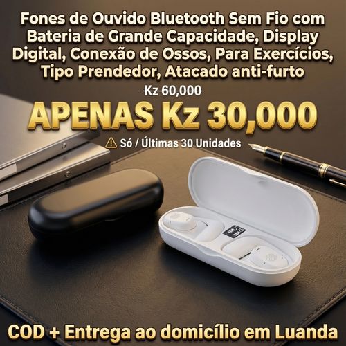 Fones de Ouvido Bluetooth Sem Fio com Bateria de Grande Capacidade, Display Digital, Conexão de Ossos, Para Exercícios, Tipo Prendedor, Atacado