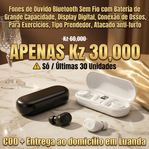 Fones de Ouvido Bluetooth Sem Fio com Bateria de Grande Capacidade, Display Digital, Conexão de Ossos, Para Exercícios, Tipo Prendedor, Atacado