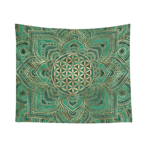 Flower of Life in Lotus - Malachite and gold Tapestry Wall Mural Home Supplies Art Mural Tapestry