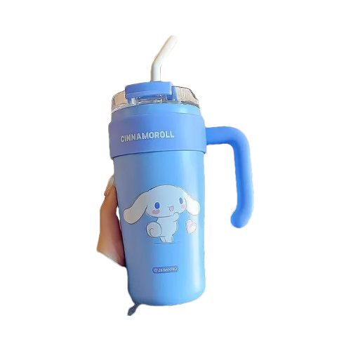 Kawaii Sanrio Pochacco Cinnamoroll Kuromi Anime New 316 Material 860Ml Straw Thermos Cup High Capacity Leak-Proof Life Supplies