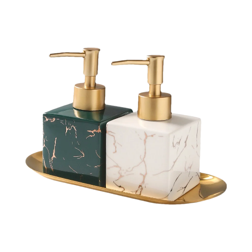 Marble Texture Square Portable Soap Dispenser Bath Supplies Shampoo Empty Bottle Golden Pressing Head Hand Sanitzer Bottle