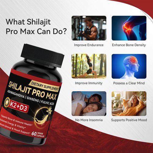 Shilajit Capsules With Ashwagandha Ginseng K2 and D3 for Bone Immune and Energy Support