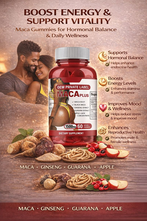 OEM ODM Maca Root Gummies Private Label Herbal Supplement for Vitality Support