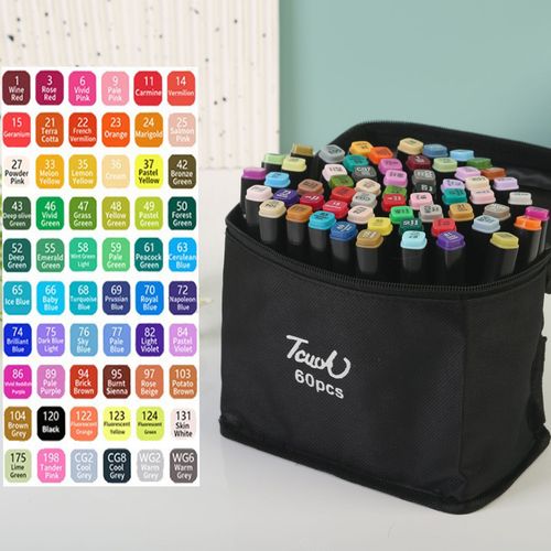 60-Color Dual-Tip Alcohol Marker Set for Artists - Ideal for Drawing, Sketching, Coloring & Highlighting - Vibrant, Non-Toxic Pens in Organized Black Case - Perfect for Adults & Creative Projects