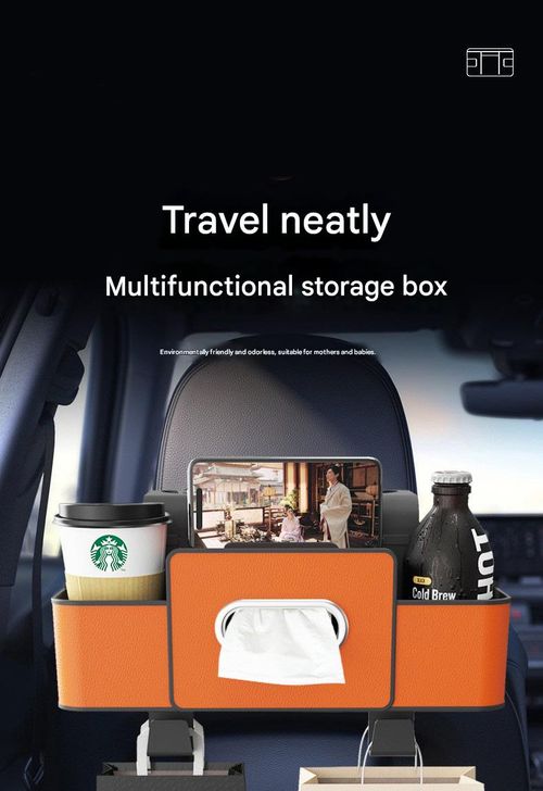 This multi-functional car storage bag combines a tissue box, cup holder, and hook, providing convenient rear seat storage in one convenient solution.