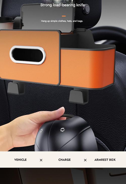This multi-functional car storage bag combines a tissue box, cup holder, and hook, providing convenient rear seat storage in one convenient solution.