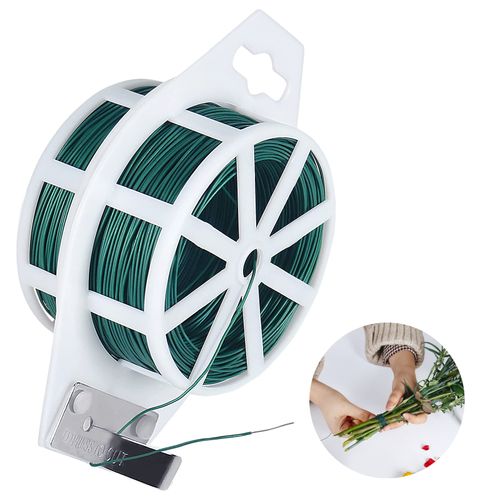 Floral Wire, 110 Yards Flexible Craft Wire for Wreath 22 Gauge Green Florist Supplies with Built-in Cutter for Christmas Tree, Garland and Flower Arrangements, Plant Support