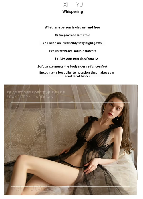 Classy Transparent Long Mesh Nightgown Sexy Intimates Plus Size Pajamas Lace Decoration Short ODM Passion Suit