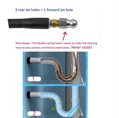 This sewer dredge has a triple impact force, known as the Water Rat. It is equipped with a special wear-resistant nozzle, and the water pressure rises instantly. Whether it is clumps of oil, hair, food residues, or stubborn dirt hidden deep in the pipes, they can be accurately penetrated and powerfully flushed out. It can clear the blockage in 10 seconds. The flexible and thickened hose can easily shuttle through various bends and pipes, covering all scenarios.