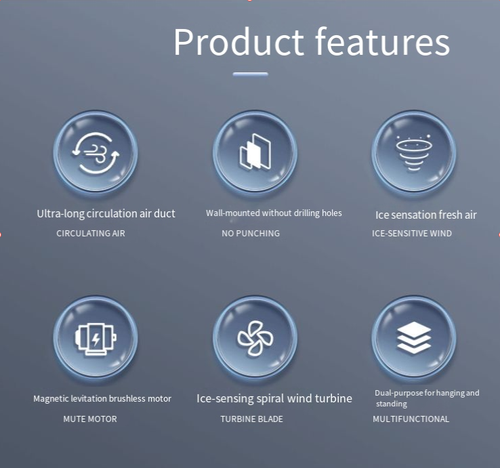 A wall-mounted charging desktop circular fan. When placed upright, it doesn't take up space. When hung, it can promote air circulation throughout the entire house. The charging battery has a long duration of power supply. The brushless motor provides a gentle circular airflow, with adjustable wind speed in multiple levels. The simple design is versatile and suitable for all occasions, creating a cool little space on your desktop and throughout your home.