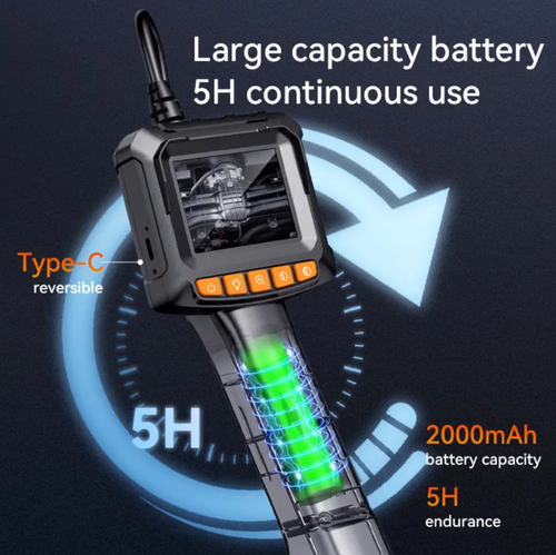 5-meter line High-definition screen-equipped industrial endoscope, 2.4-inch screen + 2 million pixels, 3.5cm macro lens, 5-meter waterproof line capable of penetrating narrow spaces, intelligent light adjustment, accurately detecting internal faults of equipment, making maintenance efficient and worry-free.