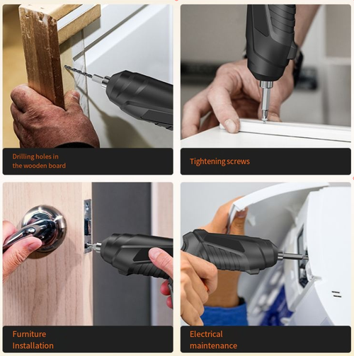 Rotatable gun-style screwdriver, powered by a strong motor, featuring dual-purpose high torque, with a variety of bits suitable for multiple scenarios. It can easily tighten screws with strong torque, and the ergonomic grip + flexible angle make it convenient for home installation and maintenance, making it a great helper in improving your life efficiency.
