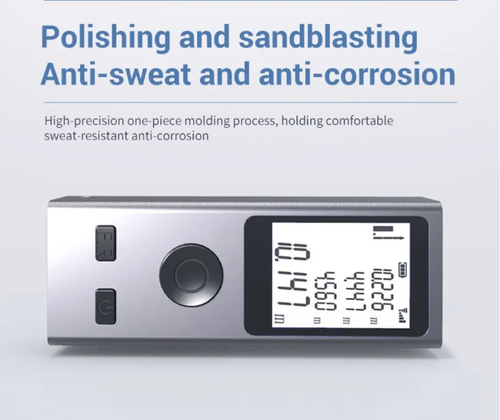 Mini laser rangefinder, with millimeter-level accuracy (±1mm), compact in size and suitable for holding in the palm or storing in a pocket. It supports automatic angle measurement and one-click height measurement. The high-definition backlit screen provides clear readings. It is sweat-proof, corrosion-resistant and durable, making it a pocket measurement expert for decoration, engineering and DIY.