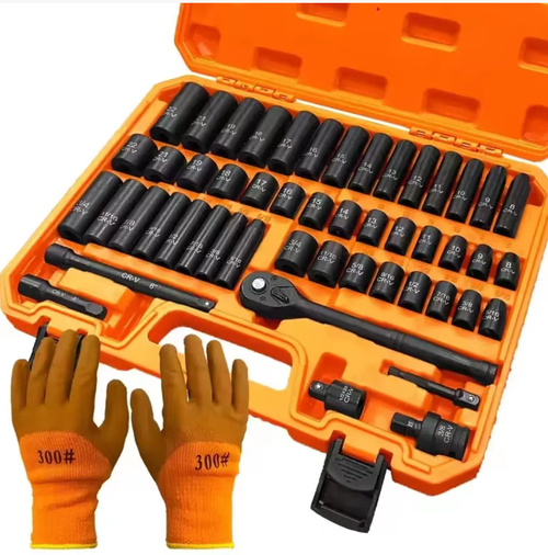 50-piece impact sleeve set, featuring a ratchet handle, an extended rod and a conversion connector. Made of chrome-vanadium steel, it is durable and resistant to impact. The laser-etched scale is clear. The custom storage box is portable and easy to find, covering all scenarios of auto repair and home maintenance. It is an efficient tool for both professional and daily repairs.