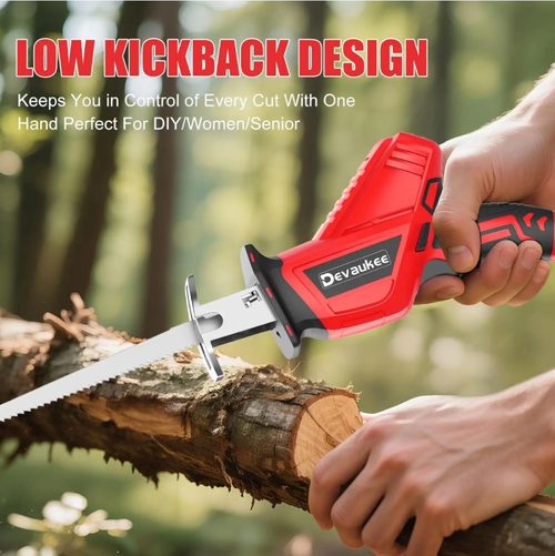 Place your order today and you will receive 4 saw blades as a gift. This high-power lithium battery reciprocating handsaw is cordless and portable, capable of performing aggressive cutting on various materials such as wood and metal. With its low recoil design, it operates smoothly and is suitable for woodworking, auto repair, and outdoor applications. It is an efficient cutting tool.