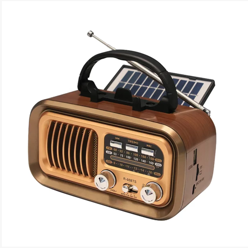 This solar multi-band emergency radio has a retro wooden appearance. It supports dual-device Bluetooth connection to create a stereo sound. It offers full-band radio reception + solar power , hand-crank , USB power supply for three types of power sources. In emergency situations, it can receive warnings. in daily use, it can be used as a Bluetooth speaker. It is small and portable, and is an audio equipment that combines both appearance and practicality!