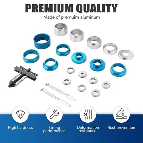 Crankshaft oil seal disassembly and assembly tool, made of high-quality aluminum alloy with high-precision polishing. The components are complete and cover multiple specifications of bearings. The storage box has a scientific layout. The pressing structure applies force evenly and precisely, enabling you to efficiently solve the problems of bearing disassembly and assembly, and making maintenance more professional and worry-free!
